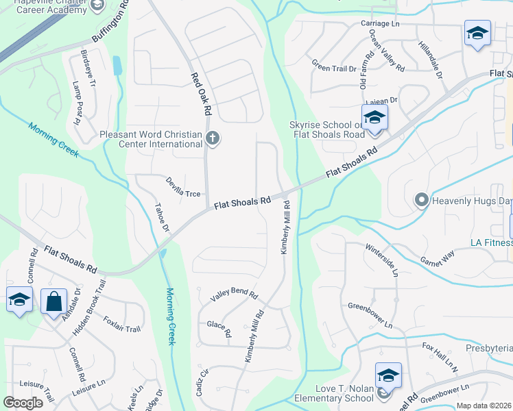 map of restaurants, bars, coffee shops, grocery stores, and more near Beaver Creek Trail in South Fulton
