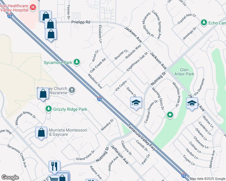 map of restaurants, bars, coffee shops, grocery stores, and more near 41195 Vía Cedro in Murrieta