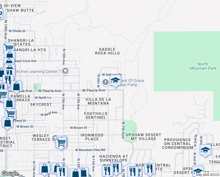 map of restaurants, bars, coffee shops, grocery stores, and more near 748 West Peoria Avenue in Phoenix