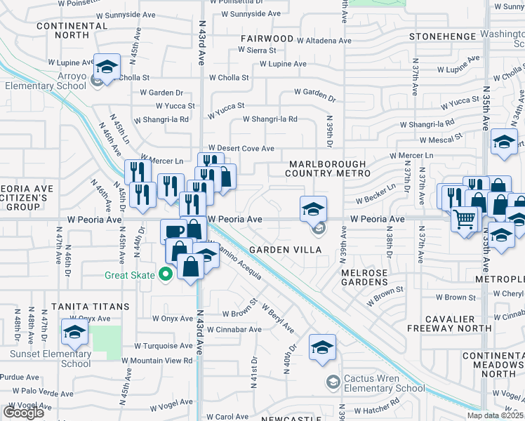 map of restaurants, bars, coffee shops, grocery stores, and more near in Phoenix