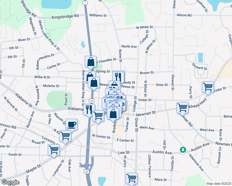 map of restaurants, bars, coffee shops, grocery stores, and more near 306 Rome Street in Carrollton