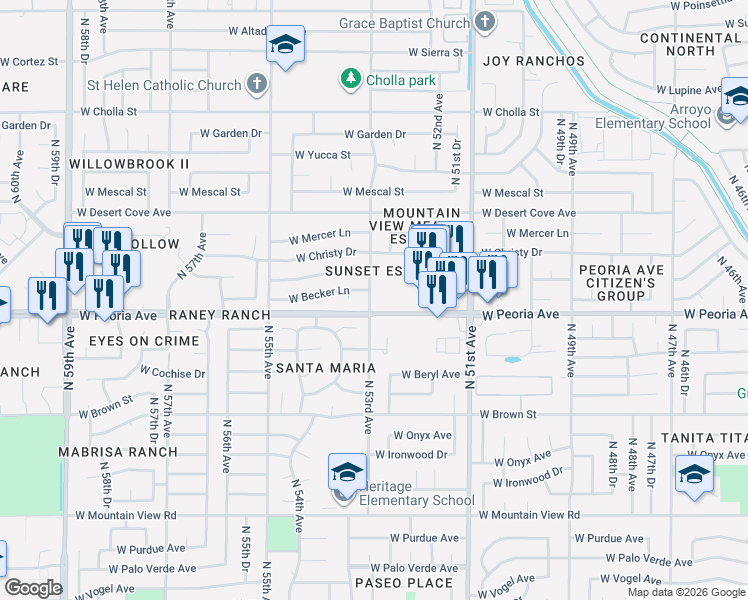 map of restaurants, bars, coffee shops, grocery stores, and more near in Glendale