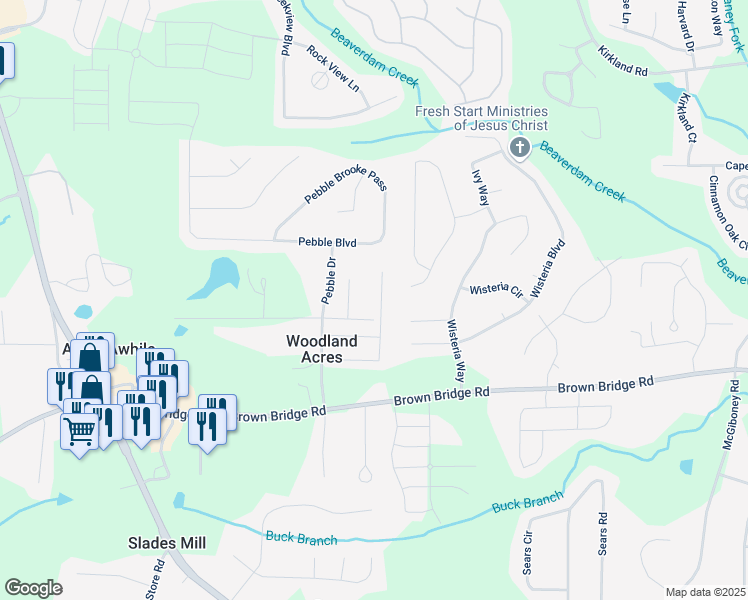 map of restaurants, bars, coffee shops, grocery stores, and more near 225 Mary Jane Lane in Covington