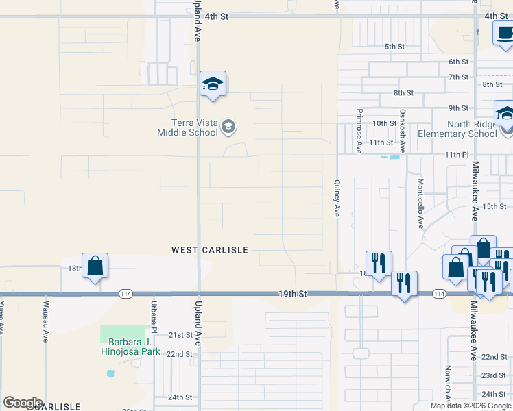 map of restaurants, bars, coffee shops, grocery stores, and more near 1177-1709 Upland Avenue in Lubbock