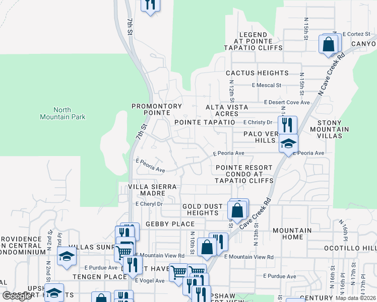 map of restaurants, bars, coffee shops, grocery stores, and more near 910 East Becker Lane in Phoenix