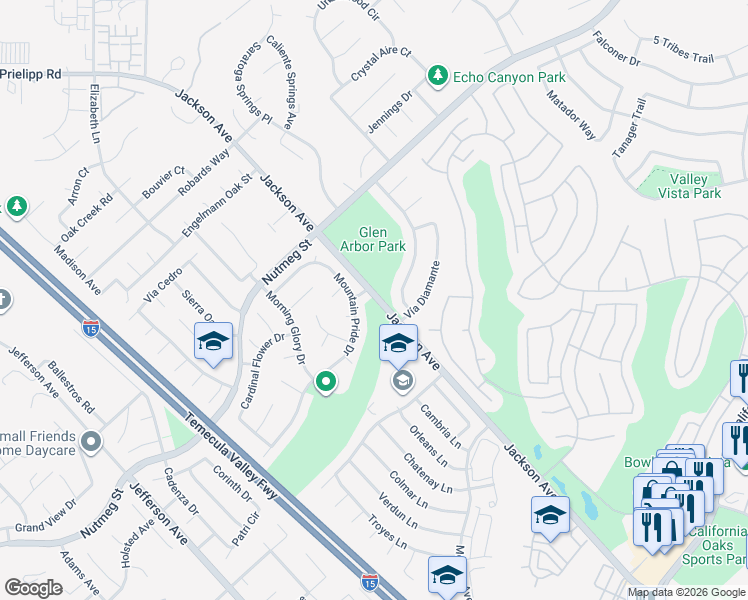 map of restaurants, bars, coffee shops, grocery stores, and more near 387 Jackson Avenue in Murrieta