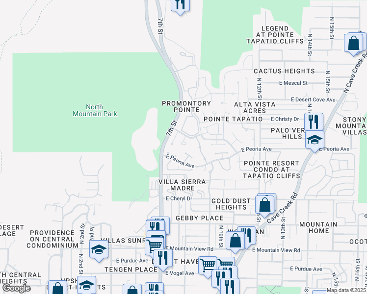 map of restaurants, bars, coffee shops, grocery stores, and more near 728 East Peoria Avenue in Phoenix