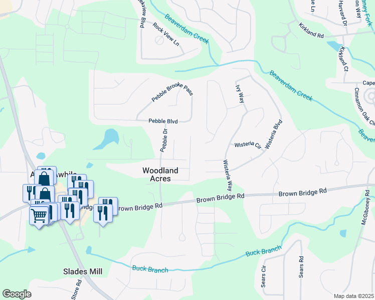 map of restaurants, bars, coffee shops, grocery stores, and more near 225 Mary Jane Lane in Covington