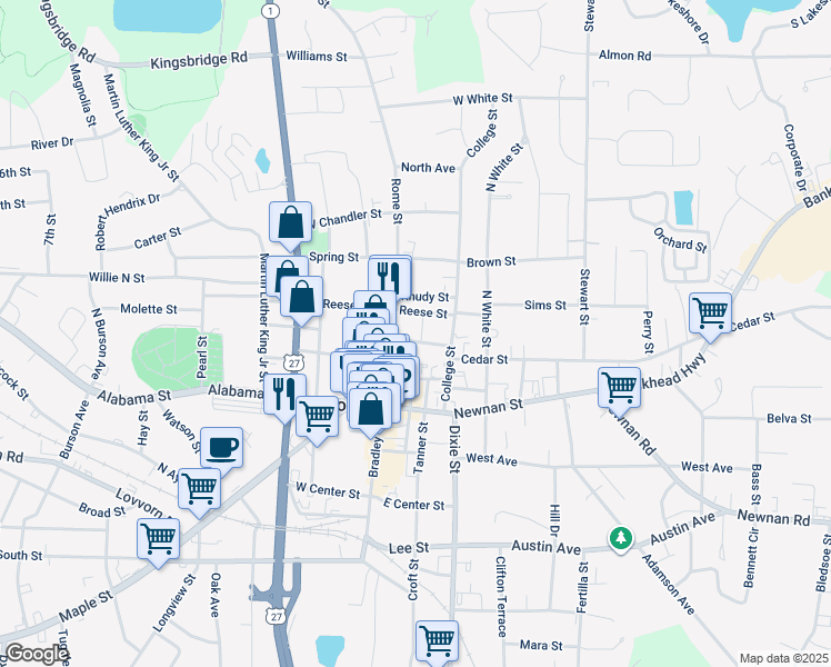 map of restaurants, bars, coffee shops, grocery stores, and more near 421 Rome Street in Carrollton