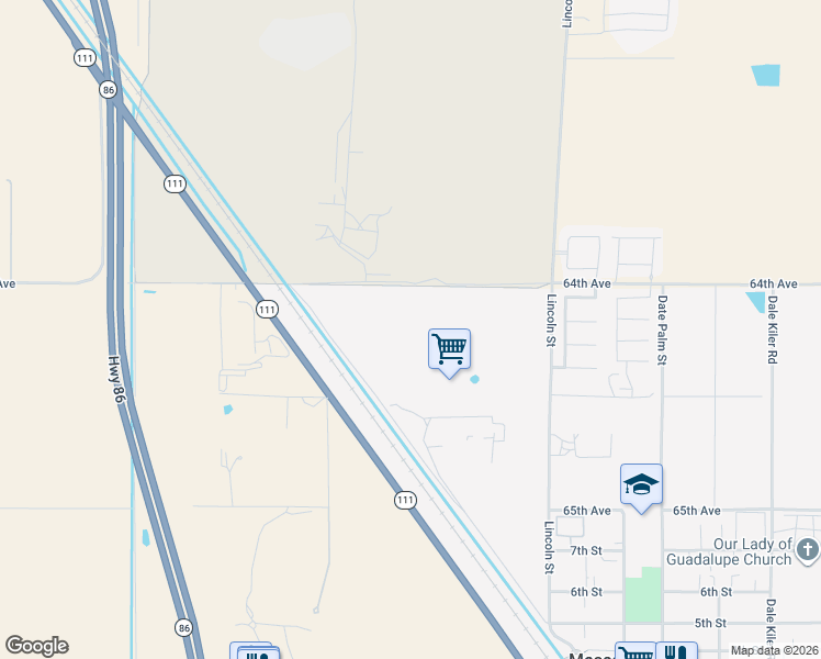 map of restaurants, bars, coffee shops, grocery stores, and more near 90575 64th Avenue in Mecca