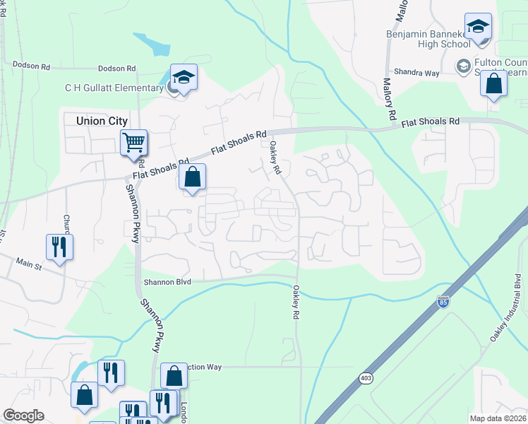 map of restaurants, bars, coffee shops, grocery stores, and more near 5235 Oakley Commons Boulevard in Union City