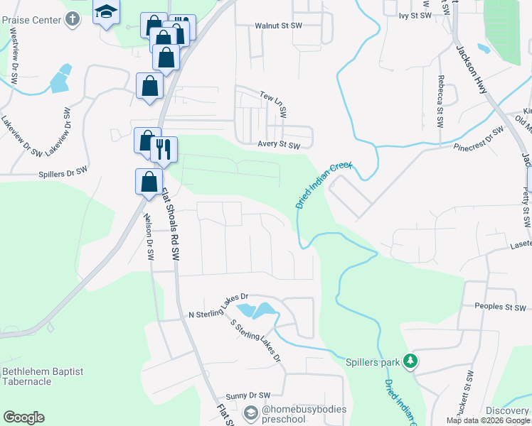 map of restaurants, bars, coffee shops, grocery stores, and more near 9180 Bandywood Way Southwest in Covington