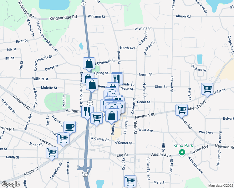 map of restaurants, bars, coffee shops, grocery stores, and more near 421 Rome Street in Carrollton