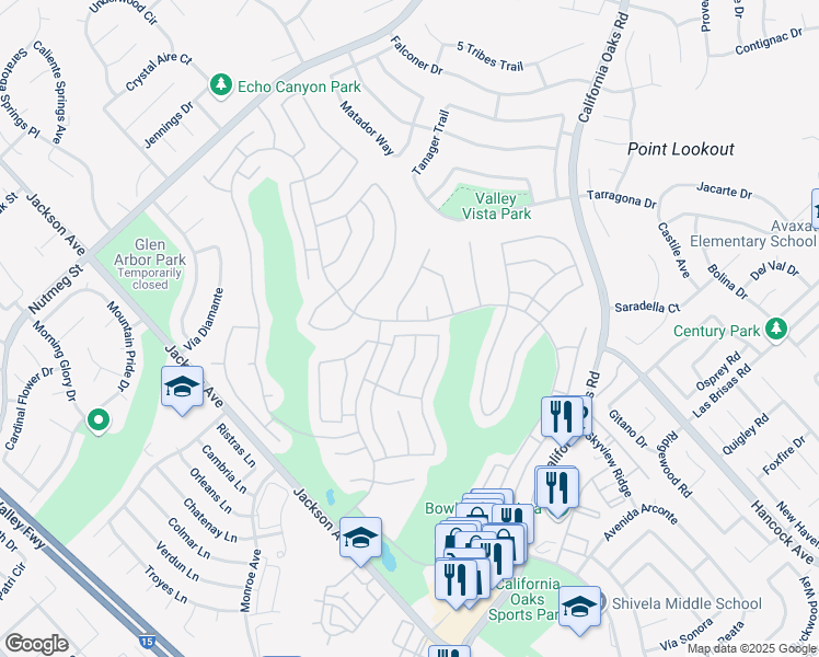 map of restaurants, bars, coffee shops, grocery stores, and more near 40332 Vía Siena in Murrieta