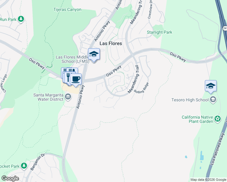 map of restaurants, bars, coffee shops, grocery stores, and more near 2 Bloomfield Lane in Rancho Santa Margarita