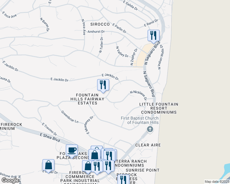 map of restaurants, bars, coffee shops, grocery stores, and more near 17019 East Player Court in Fountain Hills