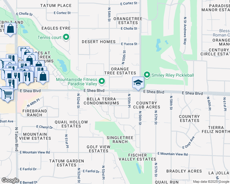 map of restaurants, bars, coffee shops, grocery stores, and more near 5410 East Cannon Drive in Paradise Valley