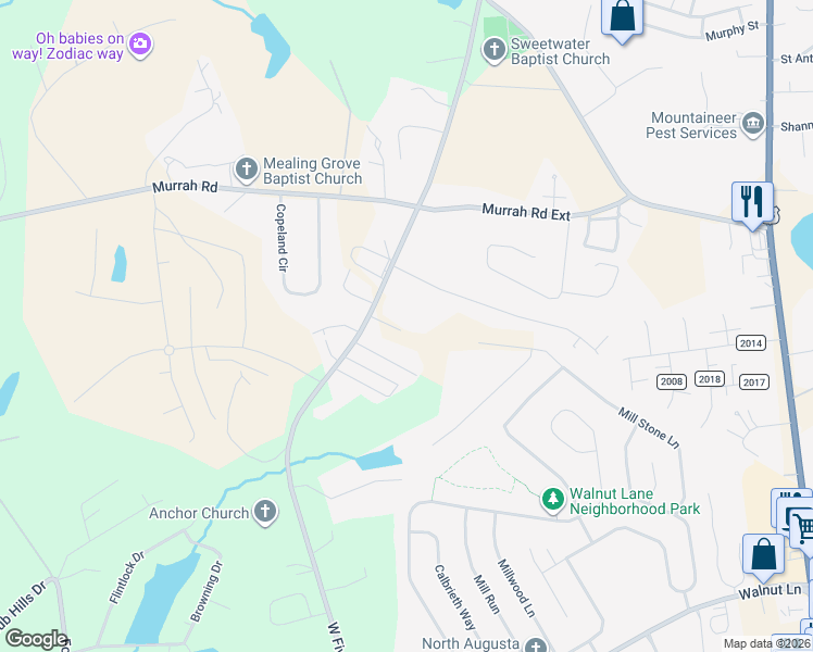 map of restaurants, bars, coffee shops, grocery stores, and more near 45 Laurel Oaks Drive in North Augusta