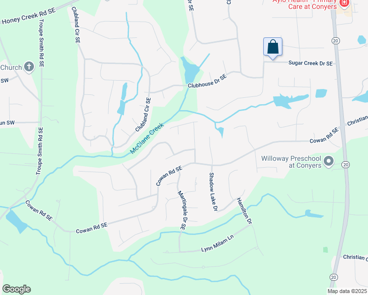 map of restaurants, bars, coffee shops, grocery stores, and more near 566 Sugar Valley Lane Southeast in Conyers