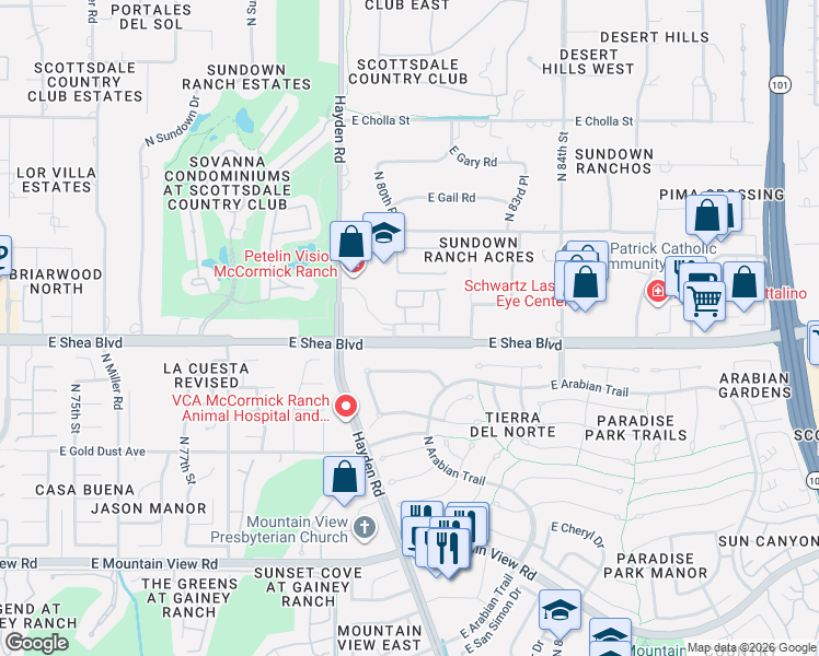 map of restaurants, bars, coffee shops, grocery stores, and more near 16 East Apartment in Scottsdale