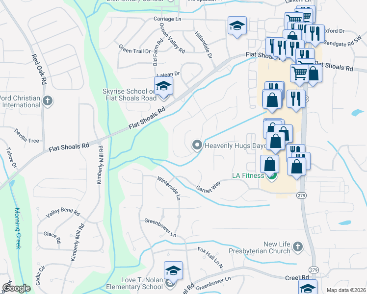 map of restaurants, bars, coffee shops, grocery stores, and more near 6410 Emerald Pointe Circle in College Park
