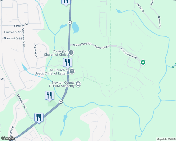 map of restaurants, bars, coffee shops, grocery stores, and more near 25 Wexford Way in Covington