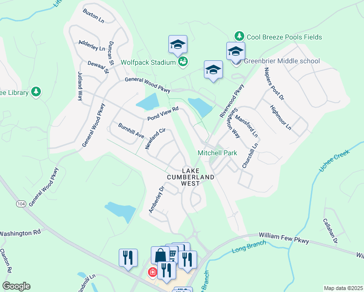 map of restaurants, bars, coffee shops, grocery stores, and more near 501 Northlands Lane in Evans