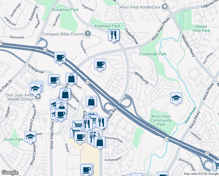 map of restaurants, bars, coffee shops, grocery stores, and more near 53 Tradewinds in Aliso Viejo