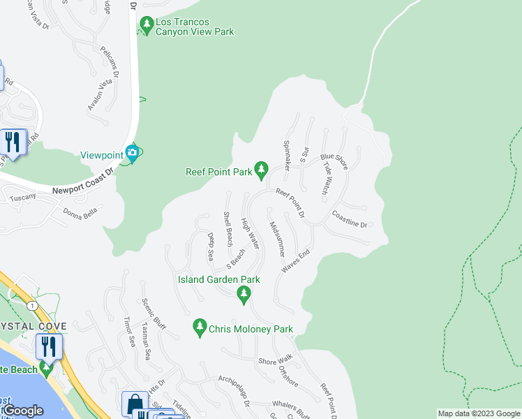 map of restaurants, bars, coffee shops, grocery stores, and more near 6 Midsummer in Newport Beach