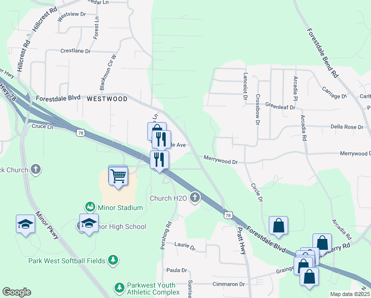 map of restaurants, bars, coffee shops, grocery stores, and more near 109 Howle Avenue in Birmingham