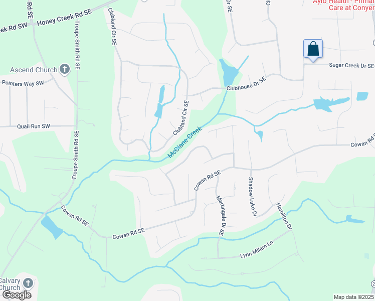 map of restaurants, bars, coffee shops, grocery stores, and more near 458 Valley Woods Circle Southeast in Conyers