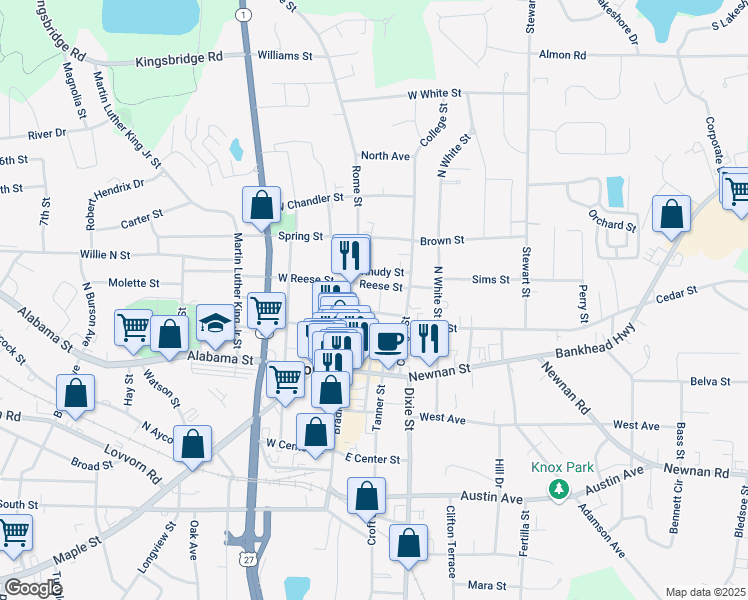 map of restaurants, bars, coffee shops, grocery stores, and more near 421 Rome Street in Carrollton