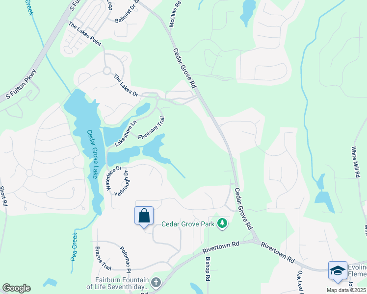 map of restaurants, bars, coffee shops, grocery stores, and more near 6445 Cedar Grove Road in Fairburn
