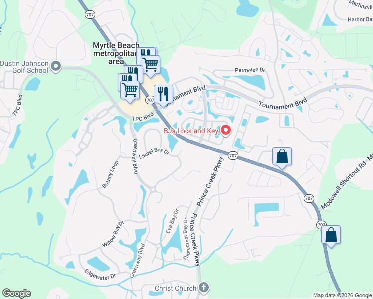 map of restaurants, bars, coffee shops, grocery stores, and more near 509 Sparkleberry Drive in Murrells Inlet