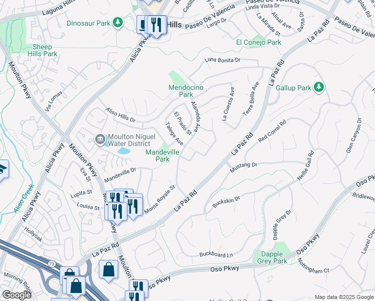 map of restaurants, bars, coffee shops, grocery stores, and more near 24846 Elena Drive in Laguna Hills