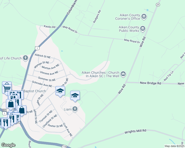 map of restaurants, bars, coffee shops, grocery stores, and more near 970 Osbon Drive in Aiken