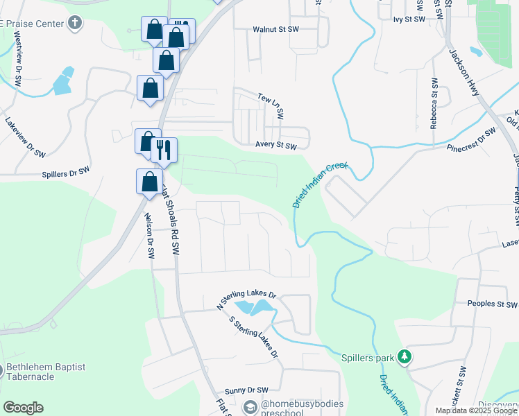 map of restaurants, bars, coffee shops, grocery stores, and more near 9135 Bandywood Way Southwest in Covington