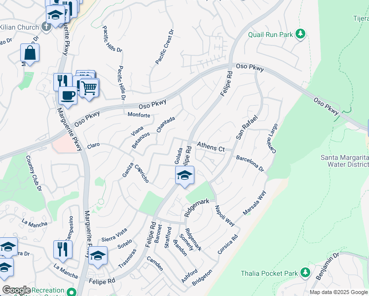map of restaurants, bars, coffee shops, grocery stores, and more near 26192 Golada in Mission Viejo