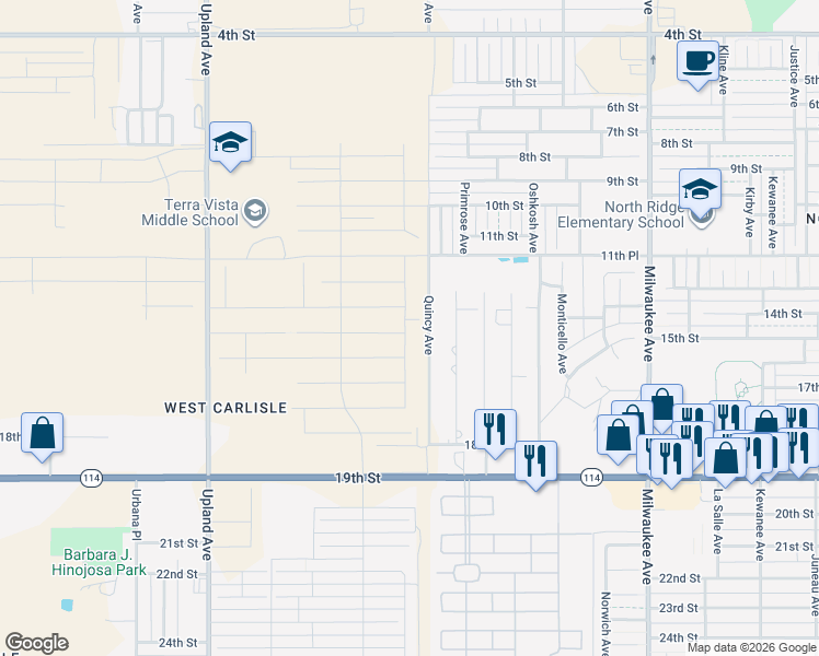 map of restaurants, bars, coffee shops, grocery stores, and more near 6832 Quincy Avenue in Lubbock