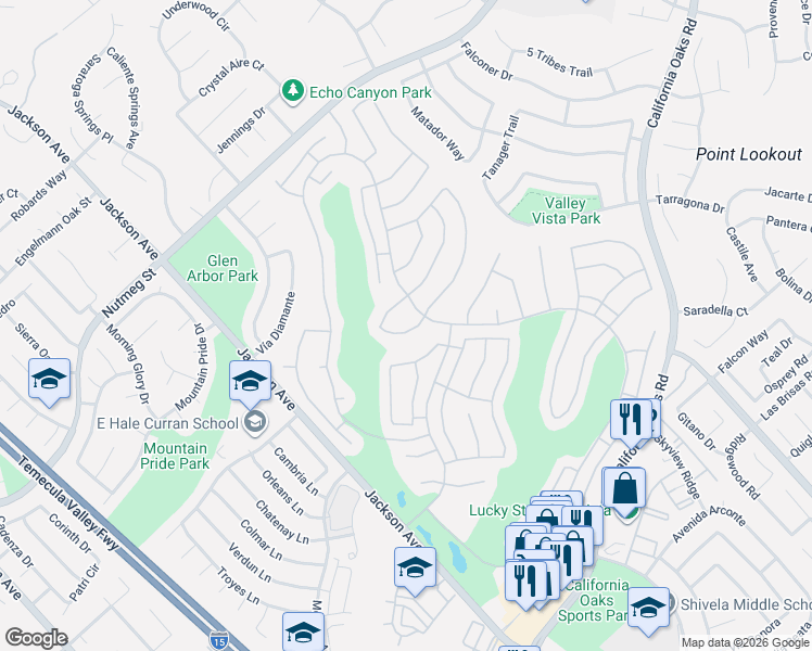 map of restaurants, bars, coffee shops, grocery stores, and more near 40491 Calle Lampara in Murrieta