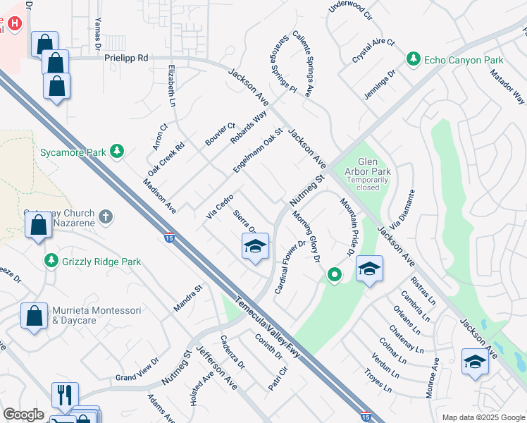 map of restaurants, bars, coffee shops, grocery stores, and more near 23728 Canyon Oak Drive in Murrieta