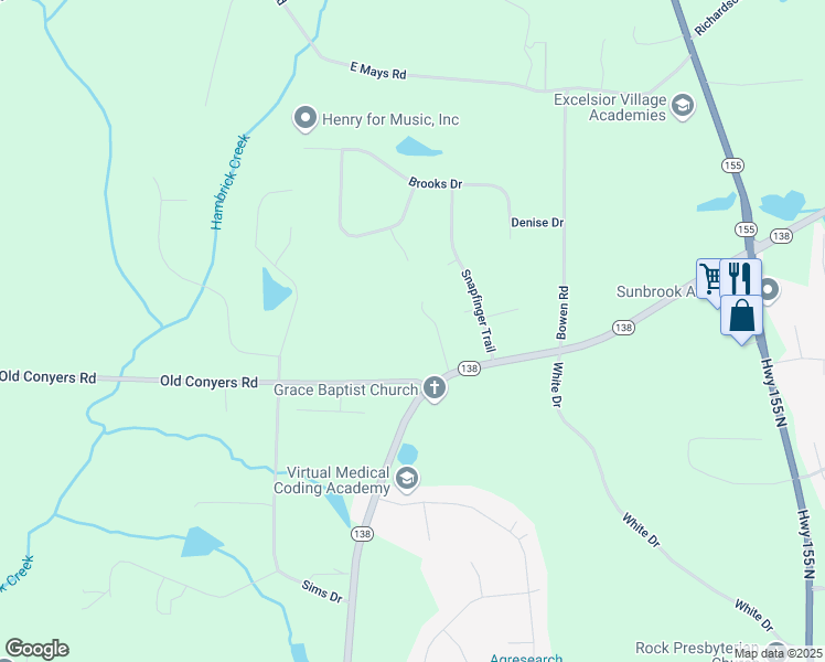 map of restaurants, bars, coffee shops, grocery stores, and more near 2100 Georgia 138 in Stockbridge