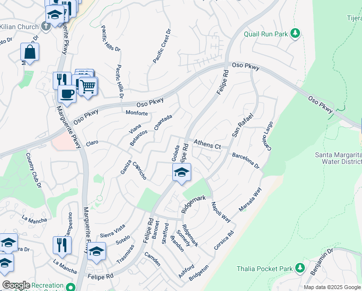 map of restaurants, bars, coffee shops, grocery stores, and more near 26192 Golada in Mission Viejo