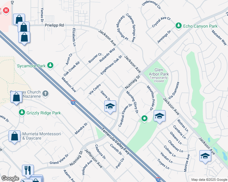 map of restaurants, bars, coffee shops, grocery stores, and more near 23764 Canyon Oak Drive in Murrieta