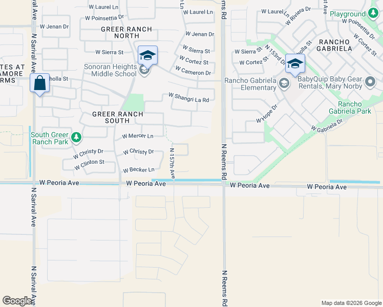 map of restaurants, bars, coffee shops, grocery stores, and more near 15518-15880 West Peoria Avenue in Surprise