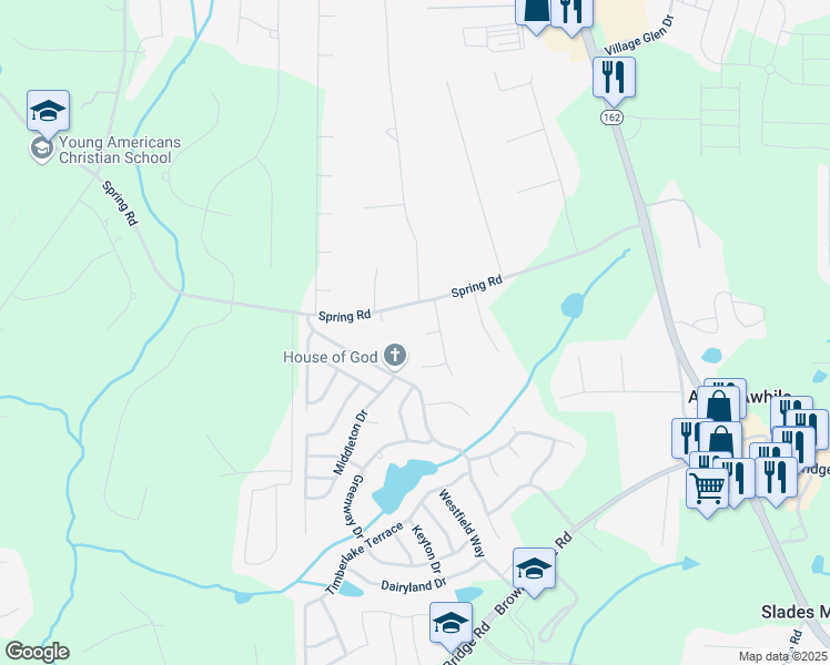 map of restaurants, bars, coffee shops, grocery stores, and more near 30 Springfield Way in Covington