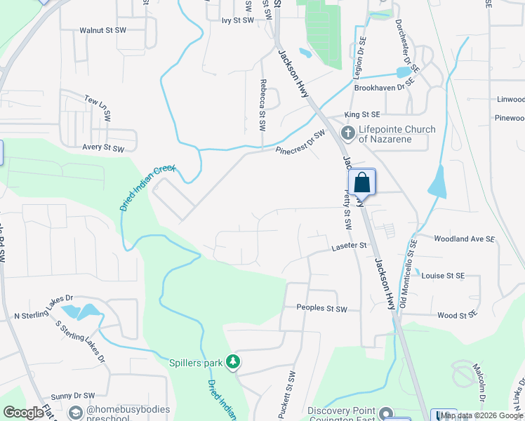 map of restaurants, bars, coffee shops, grocery stores, and more near 6263 Green Acres Drive Southwest in Covington