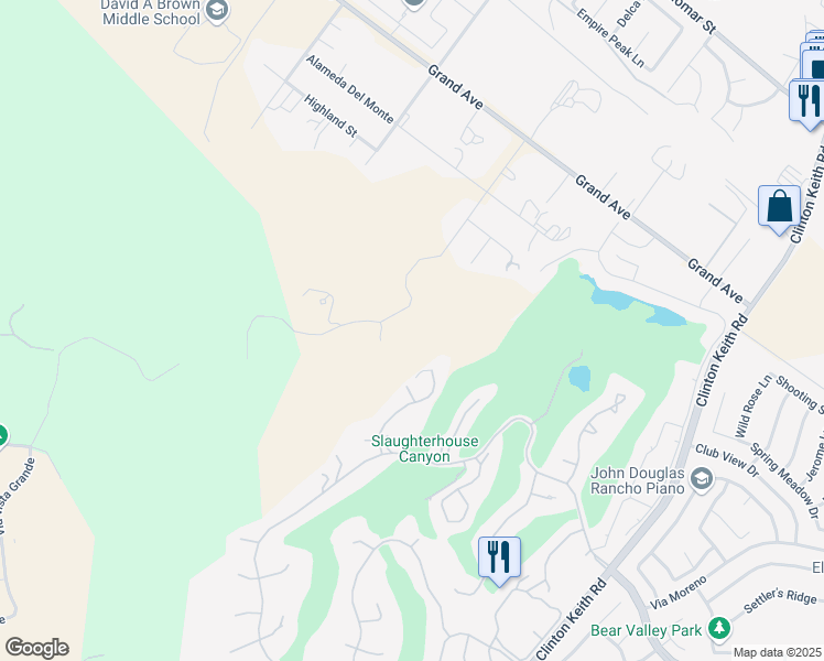 map of restaurants, bars, coffee shops, grocery stores, and more near Vía Vista Grande in Murrieta