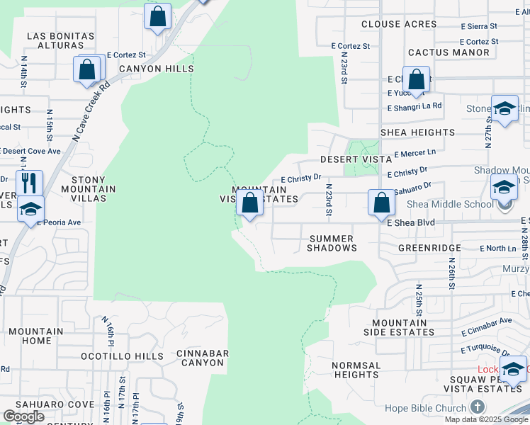 map of restaurants, bars, coffee shops, grocery stores, and more near 2101 East Christy Drive in Phoenix