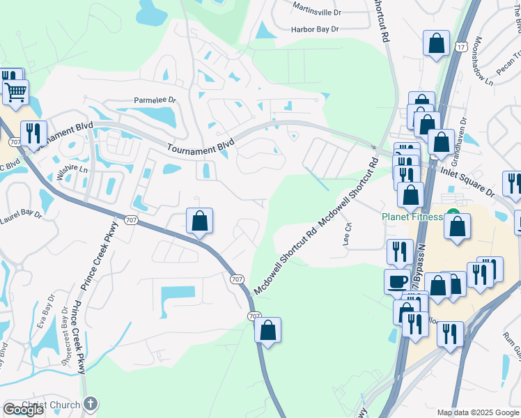 map of restaurants, bars, coffee shops, grocery stores, and more near 775 Painted Bunting Drive in Murrells Inlet